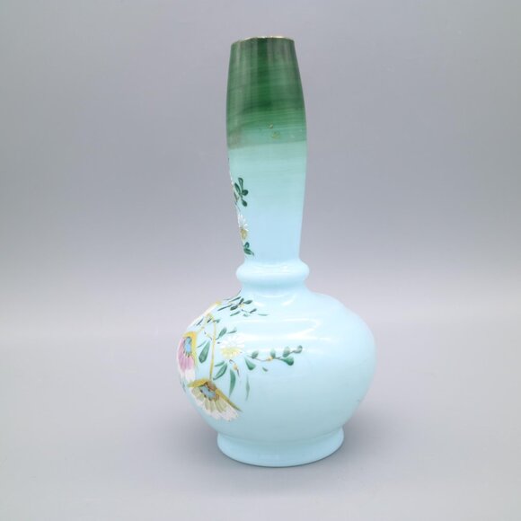 Victorian Style Bristol Blue Milk Glass, Hand Painted, Hand Blown with Enamelled - Picture 2 of 7